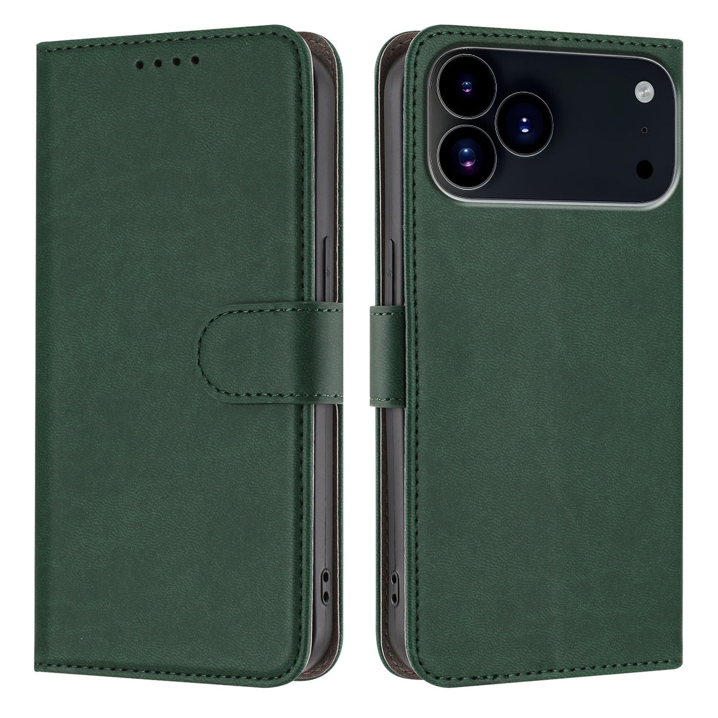 For iPhone 17 Pro Max Leather Case Solid Color Phone Cover with Wallet - Blackish Green