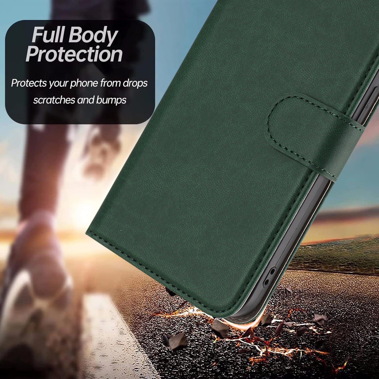 For iPhone 17 Pro Max Leather Case Solid Color Phone Cover with Wallet - Blackish Green