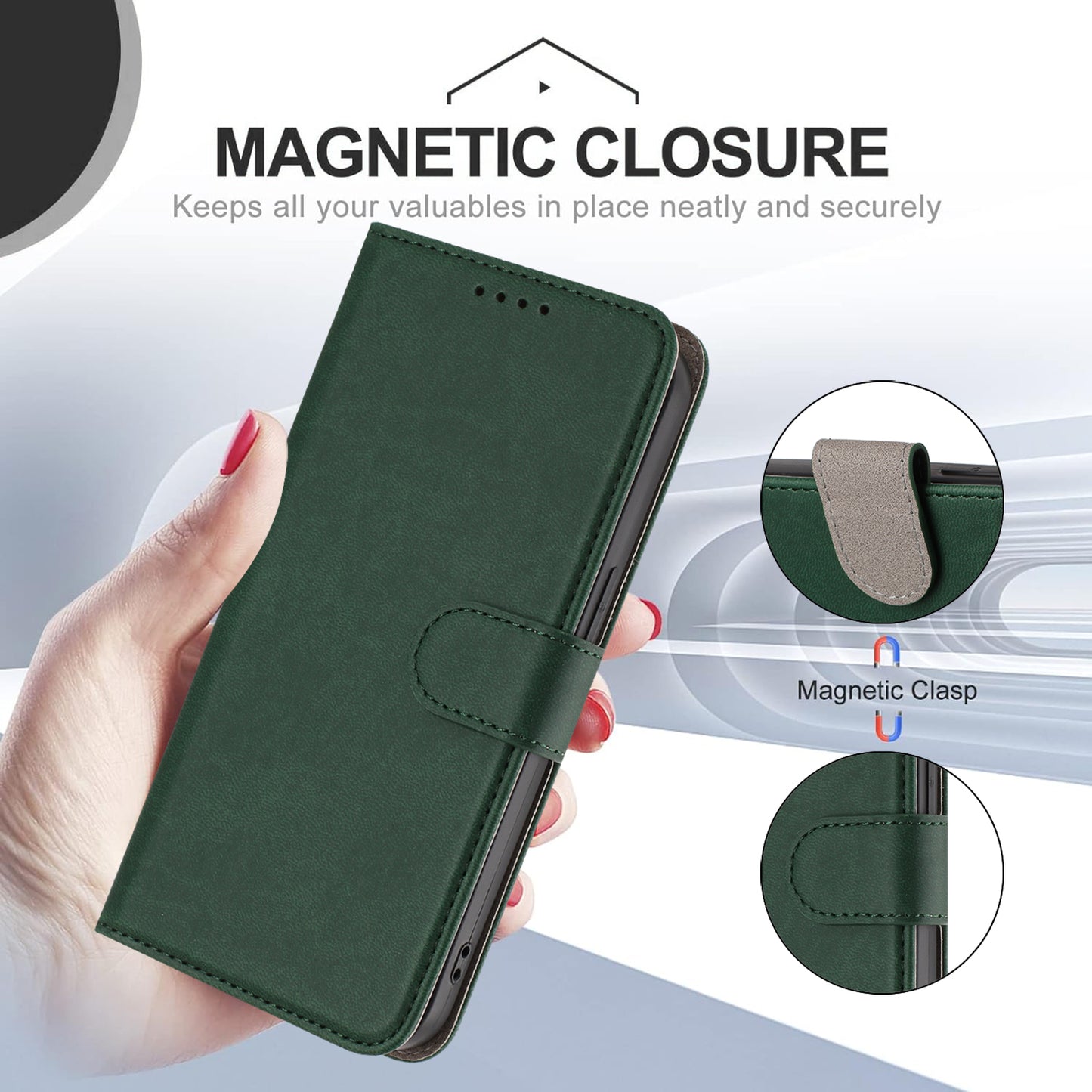For iPhone 17 Pro Max Leather Case Solid Color Phone Cover with Wallet - Blackish Green