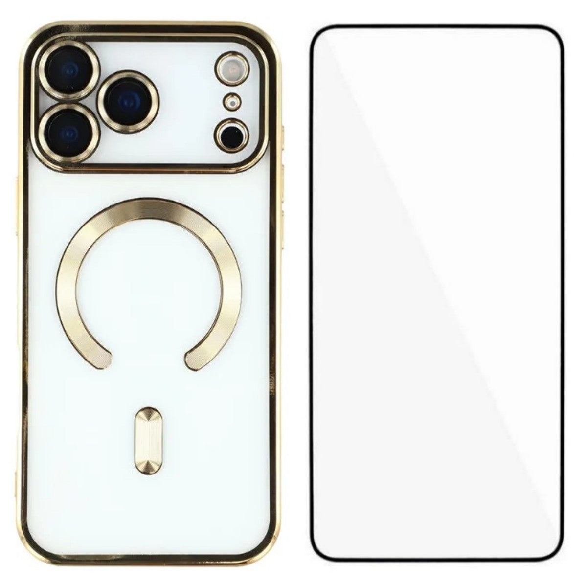 For iPhone 17 Pro Max Magnetic Case WANLONFENG Full Protection Electroplated TPU Cover with Tempered Glass - Gold