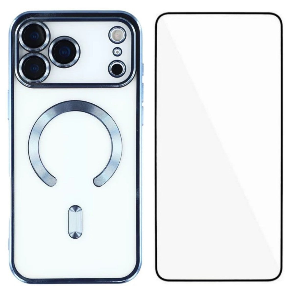 For iPhone 17 Pro Max Magnetic Case WANLONFENG Full Protection Electroplated TPU Cover with Tempered Glass - Blue