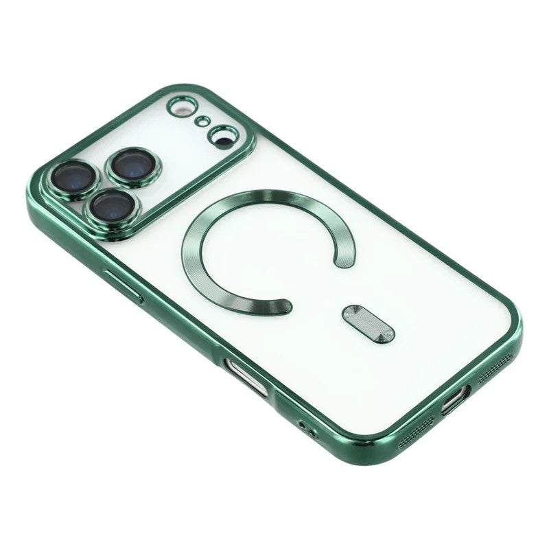 For iPhone 17 Pro Max Magnetic Case WANLONFENG Full Protection Electroplated TPU Cover with Tempered Glass - Green