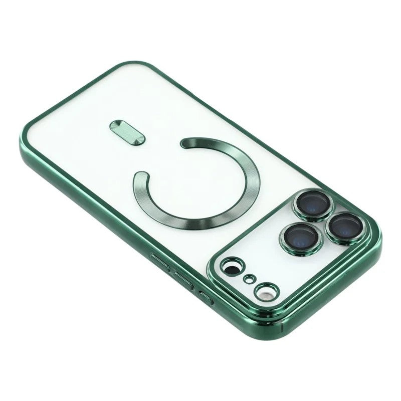 For iPhone 17 Pro Max Magnetic Case WANLONFENG Full Protection Electroplated TPU Cover with Tempered Glass - Green