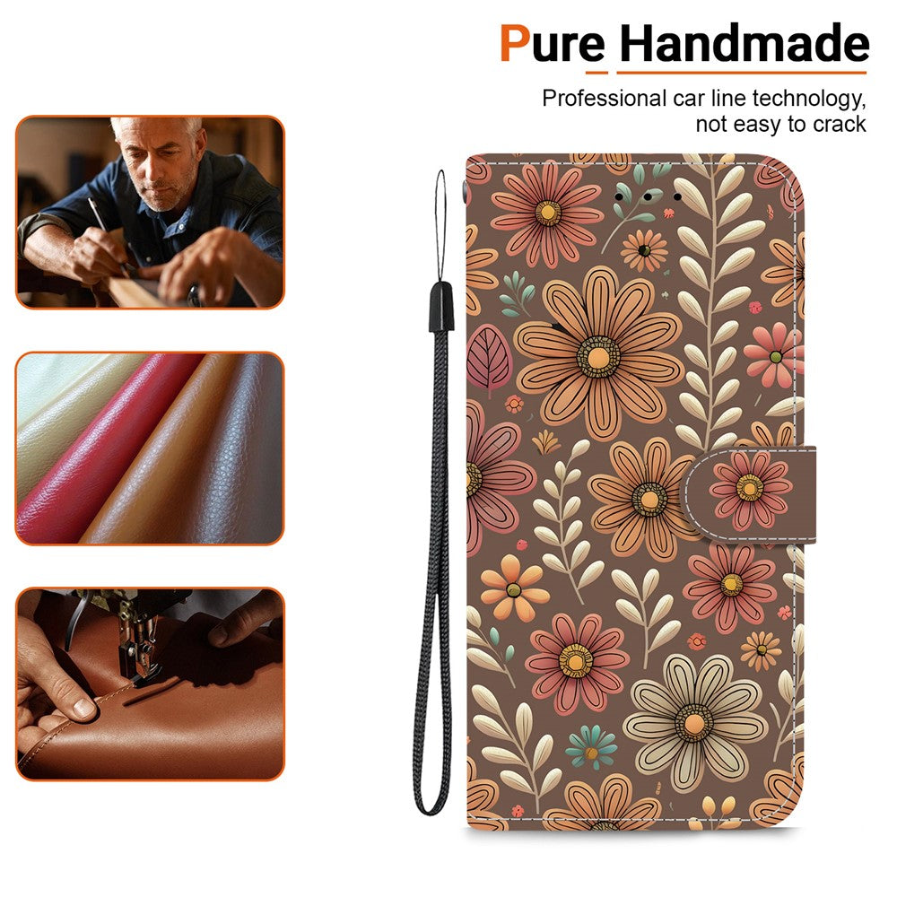 For iPhone 17 Pro Max Wallet Case Pattern Printing Leather Stand Phone Cover with Strap - Blossom