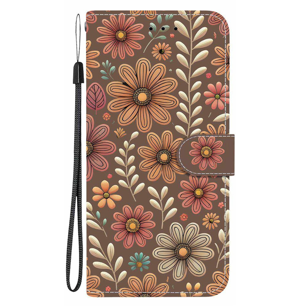For iPhone 17 Pro Max Wallet Case Pattern Printing Leather Stand Phone Cover with Strap - Blossom
