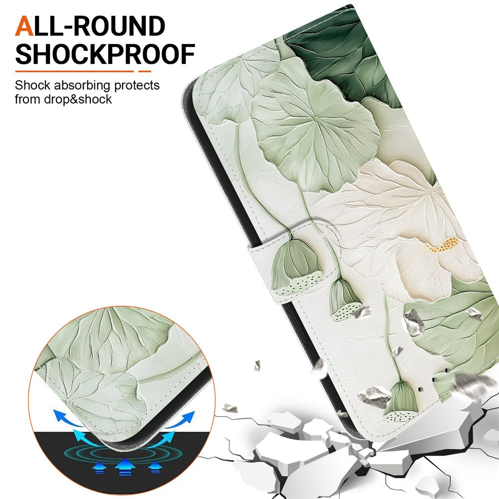 For iPhone 17 Pro Max Wallet Case Pattern Printing Leather Stand Phone Cover with Strap - Lotus