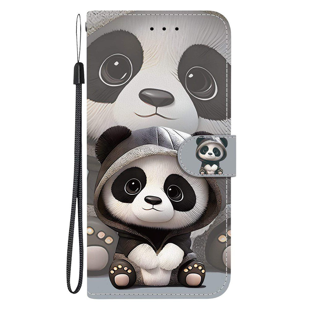 For iPhone 17 Pro Max Wallet Case Pattern Printing Leather Stand Phone Cover with Strap - Panda