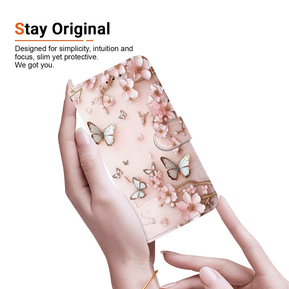 For iPhone 17 Pro Max Wallet Case Pattern Printing Leather Stand Phone Cover with Strap - Pink Butterfly