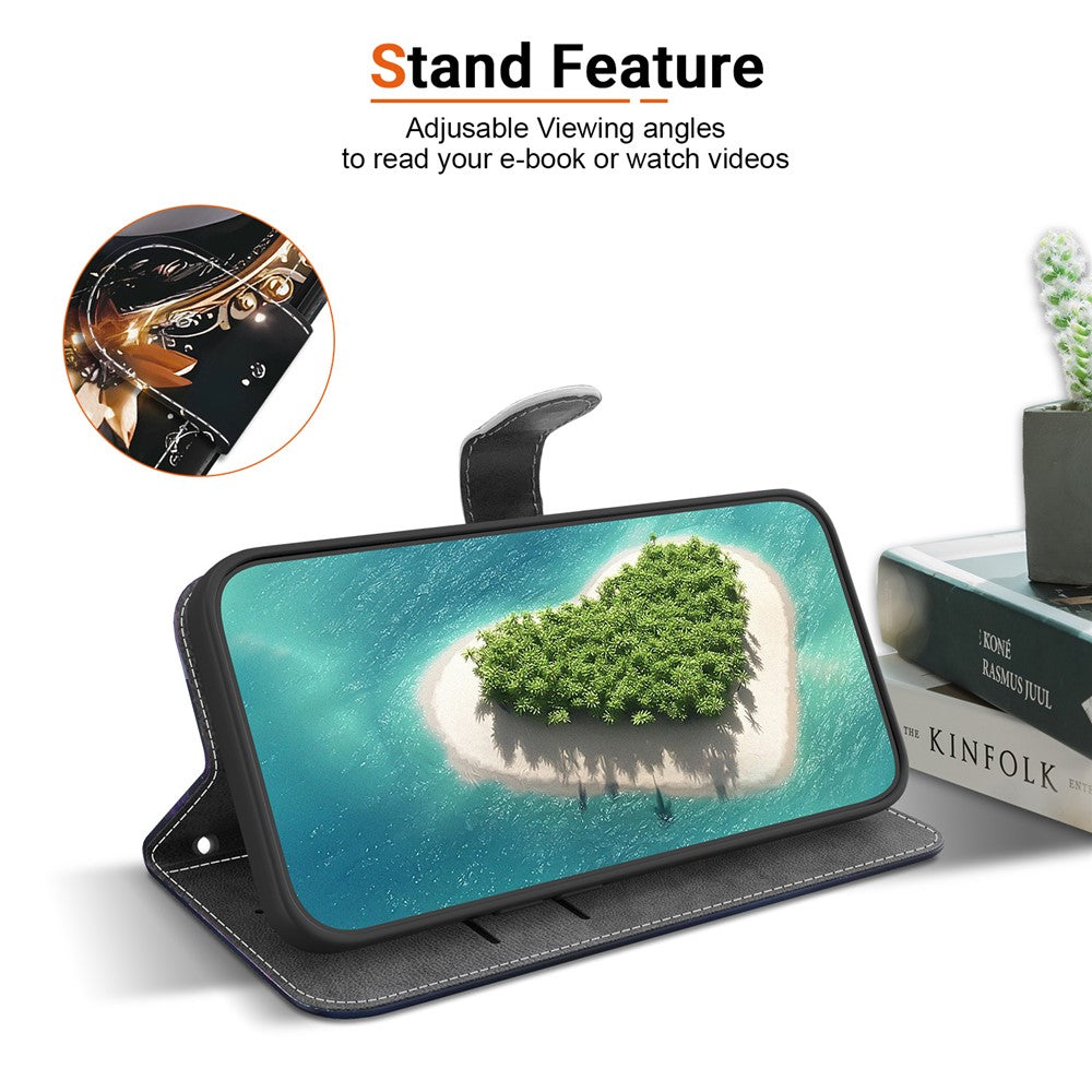 For iPhone 17 Pro Max Wallet Case Pattern Printing Leather Stand Phone Cover with Strap - Black Gold Heart