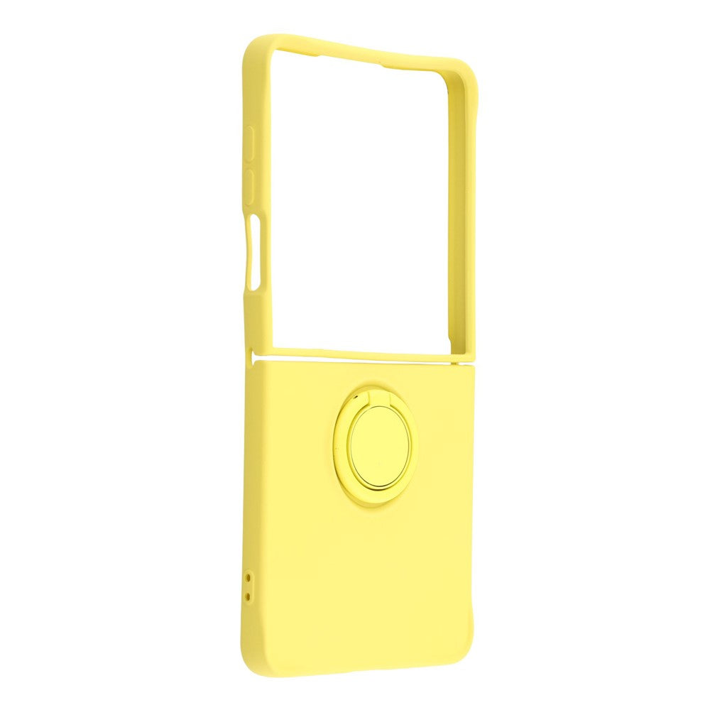 For Samsung Galaxy Z Flip7 5G Silicone Case with Strap Ring Kickstand Phone Cover - Yellow