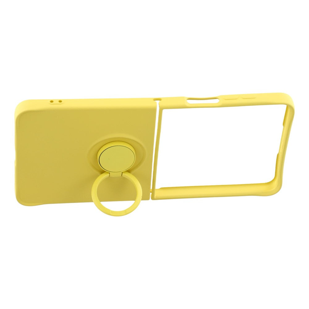 For Samsung Galaxy Z Flip7 5G Silicone Case with Strap Ring Kickstand Phone Cover - Yellow
