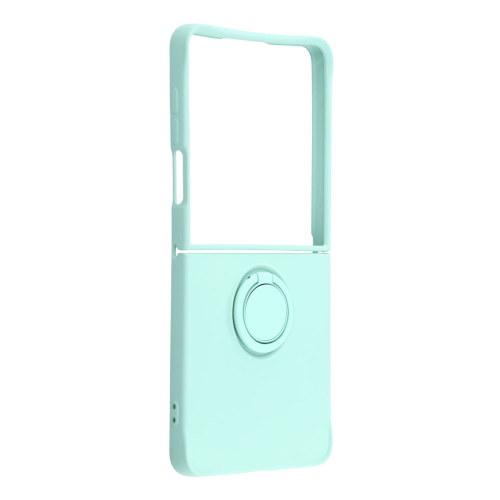 For Samsung Galaxy Z Flip7 5G Silicone Case with Strap Ring Kickstand Phone Cover - Sky Blue