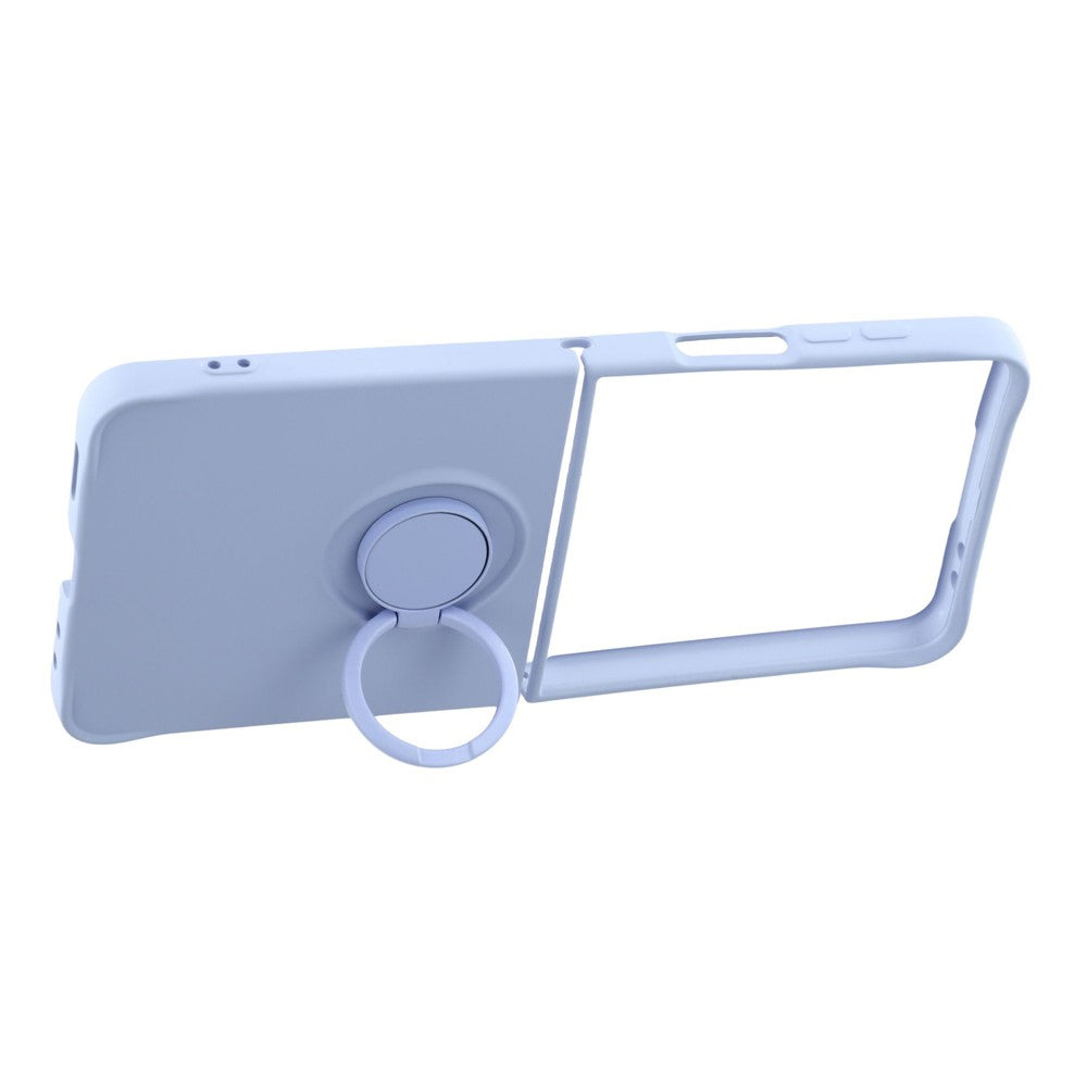 For Samsung Galaxy Z Flip7 5G Silicone Case with Strap Ring Kickstand Phone Cover - Light Purple