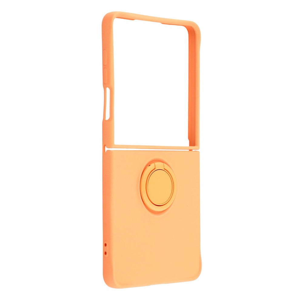 For Samsung Galaxy Z Flip7 5G Silicone Case with Strap Ring Kickstand Phone Cover - Orange