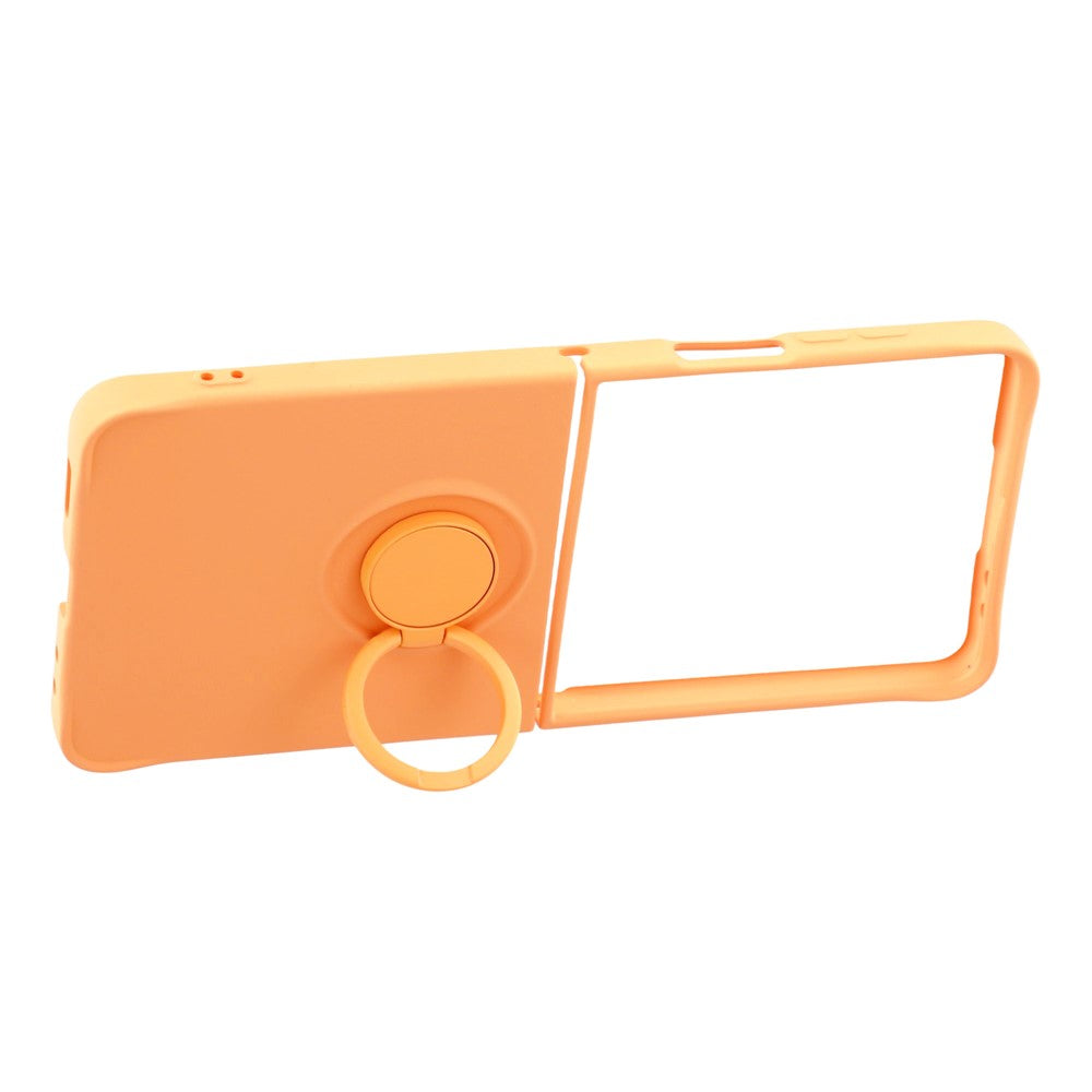 For Samsung Galaxy Z Flip7 5G Silicone Case with Strap Ring Kickstand Phone Cover - Orange