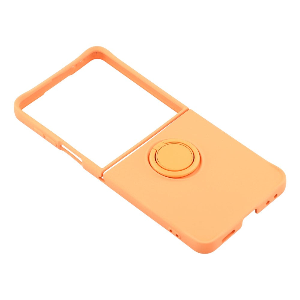 For Samsung Galaxy Z Flip7 5G Silicone Case with Strap Ring Kickstand Phone Cover - Orange