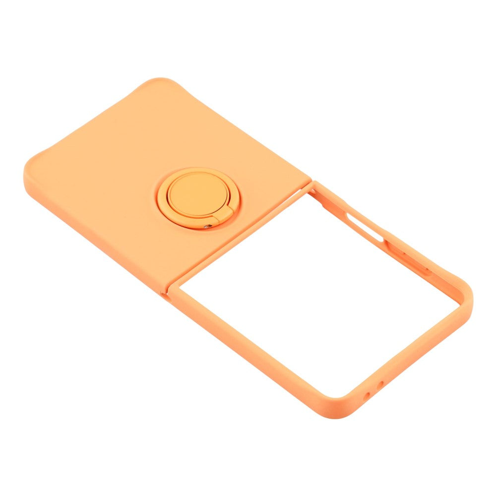 For Samsung Galaxy Z Flip7 5G Silicone Case with Strap Ring Kickstand Phone Cover - Orange