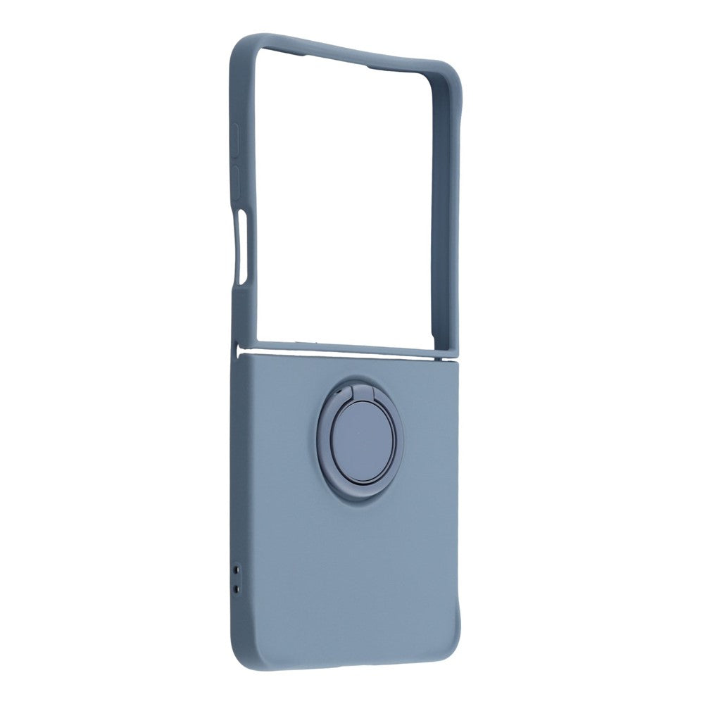 For Samsung Galaxy Z Flip7 5G Silicone Case with Strap Ring Kickstand Phone Cover - Dark Blue