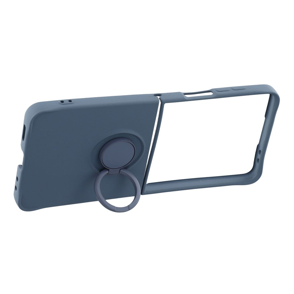 For Samsung Galaxy Z Flip7 5G Silicone Case with Strap Ring Kickstand Phone Cover - Dark Blue