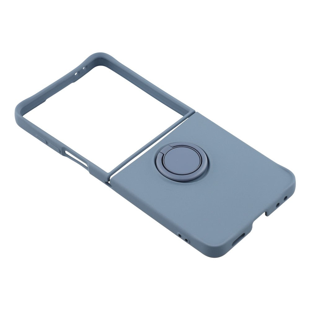 For Samsung Galaxy Z Flip7 5G Silicone Case with Strap Ring Kickstand Phone Cover - Dark Blue