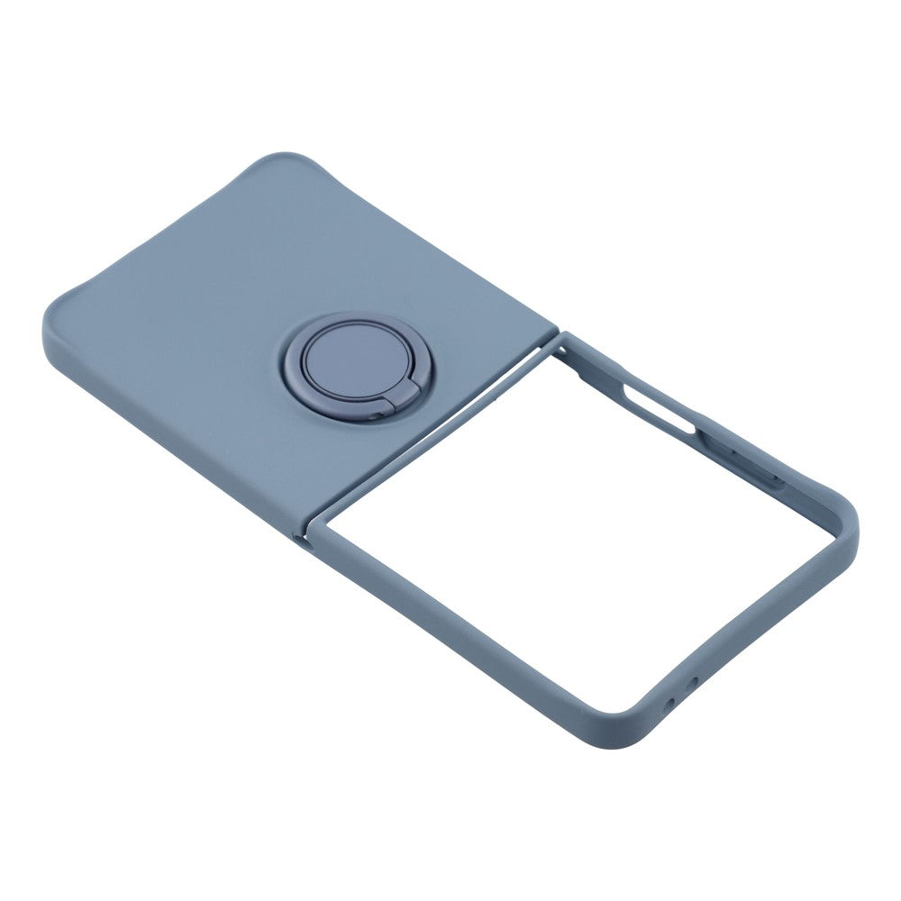 For Samsung Galaxy Z Flip7 5G Silicone Case with Strap Ring Kickstand Phone Cover - Dark Blue