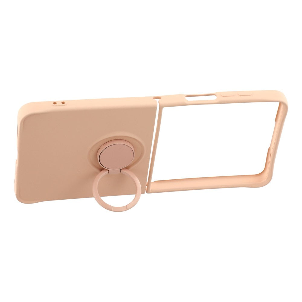 For Samsung Galaxy Z Flip7 5G Silicone Case with Strap Ring Kickstand Phone Cover - Pink