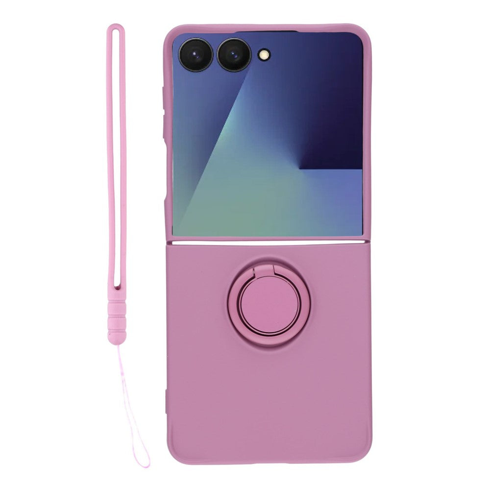 For Samsung Galaxy Z Flip7 5G Silicone Case with Strap Ring Kickstand Phone Cover - Purple