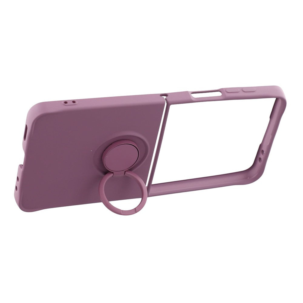 For Samsung Galaxy Z Flip7 5G Silicone Case with Strap Ring Kickstand Phone Cover - Purple