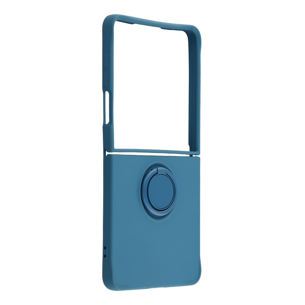 For Samsung Galaxy Z Flip7 5G Silicone Case with Strap Ring Kickstand Phone Cover - Midnight Blue