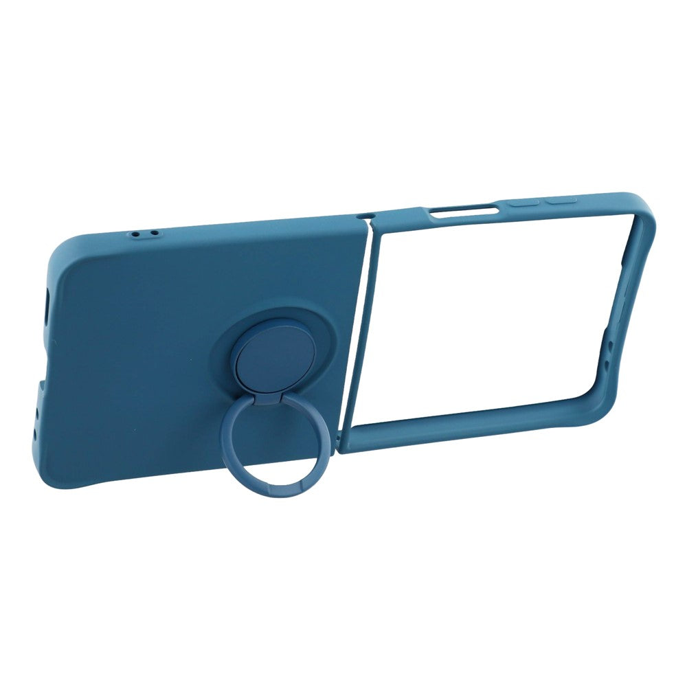 For Samsung Galaxy Z Flip7 5G Silicone Case with Strap Ring Kickstand Phone Cover - Midnight Blue