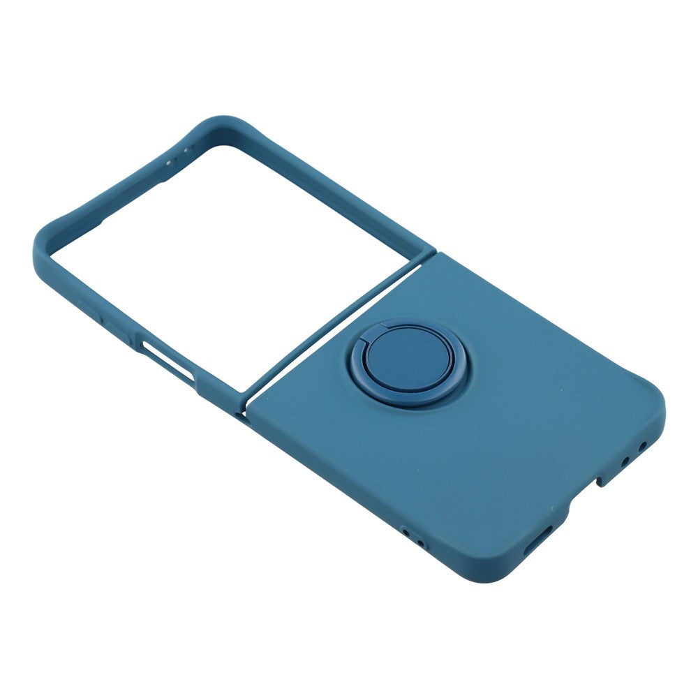 For Samsung Galaxy Z Flip7 5G Silicone Case with Strap Ring Kickstand Phone Cover - Midnight Blue