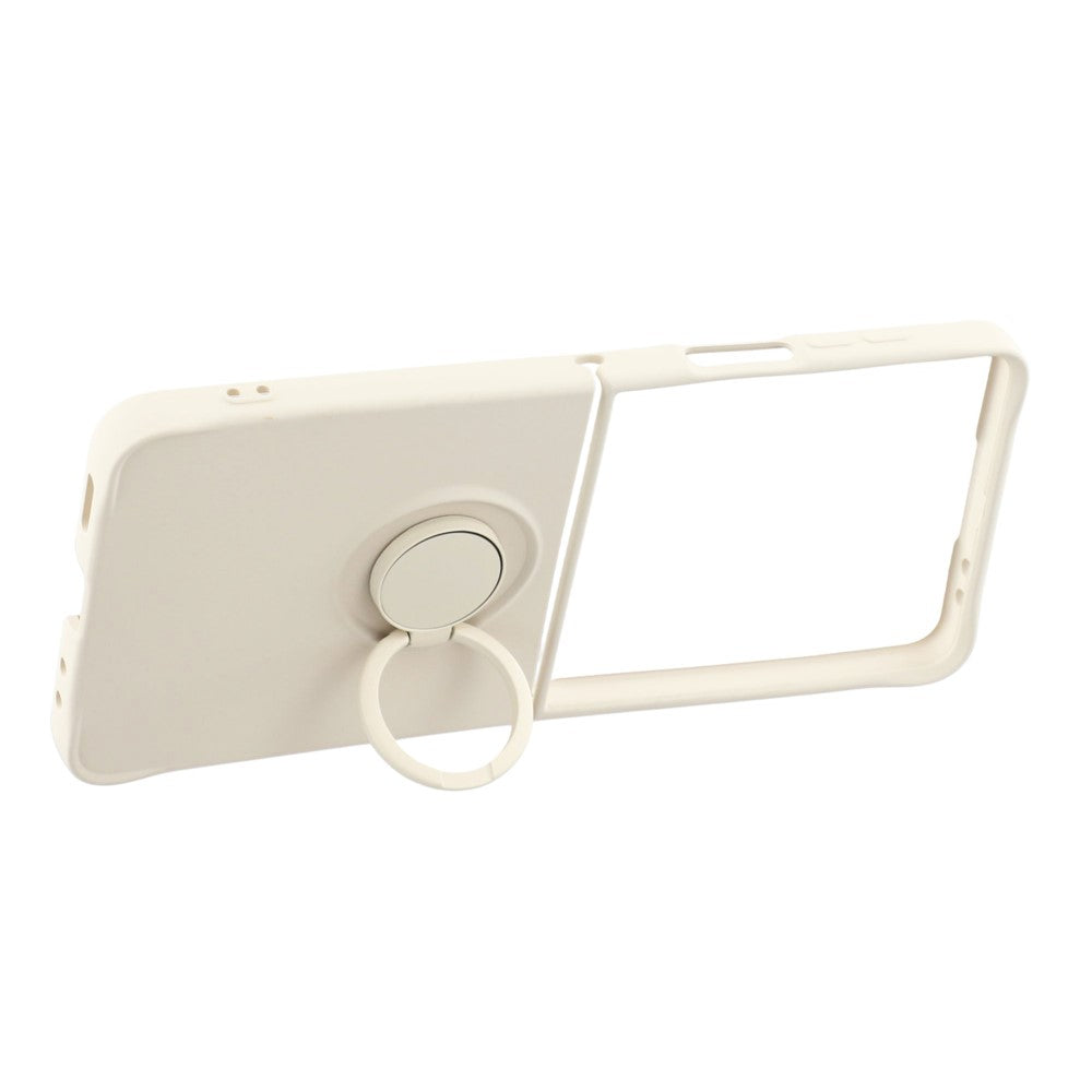For Samsung Galaxy Z Flip7 5G Silicone Case with Strap Ring Kickstand Phone Cover - White