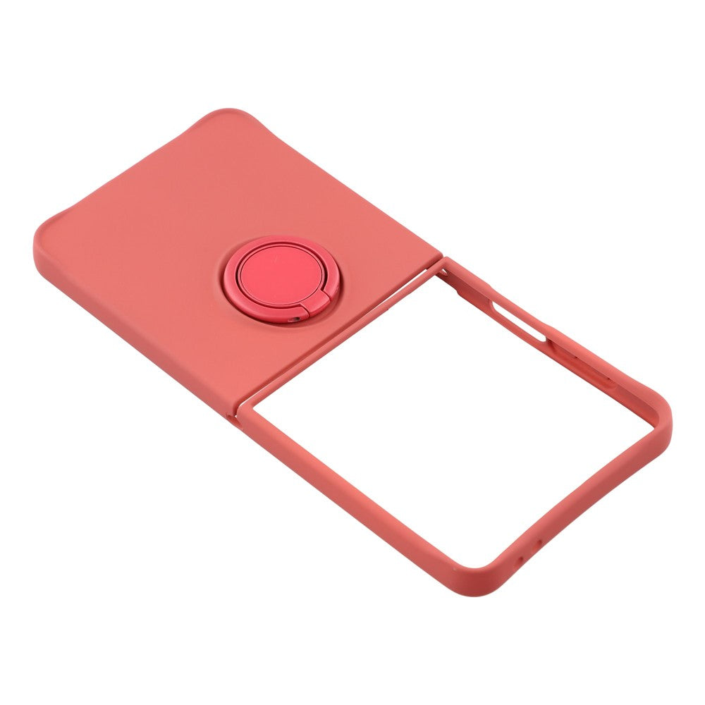 For Samsung Galaxy Z Flip7 5G Silicone Case with Strap Ring Kickstand Phone Cover - Red
