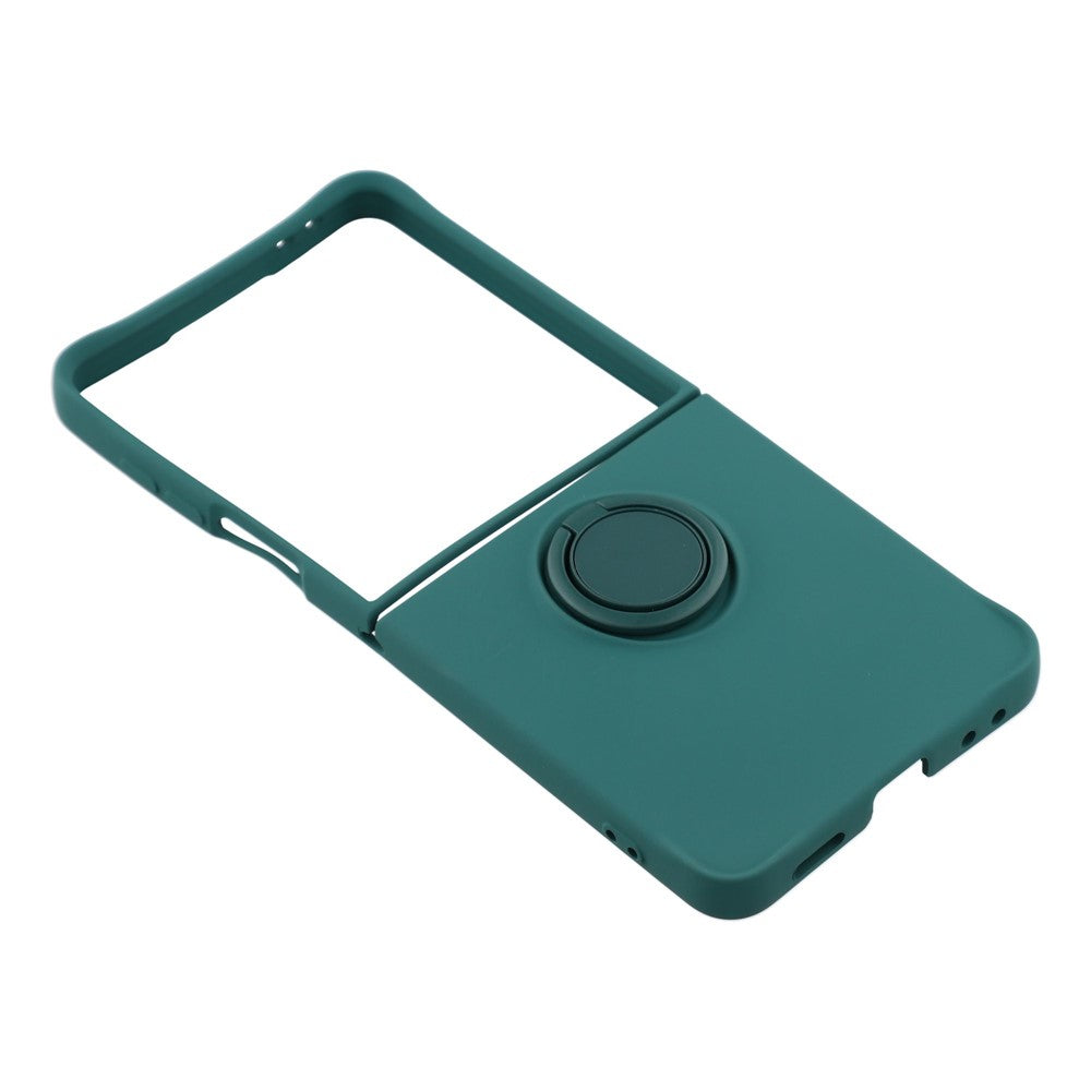 For Samsung Galaxy Z Flip7 5G Silicone Case with Strap Ring Kickstand Phone Cover - Blackish Green