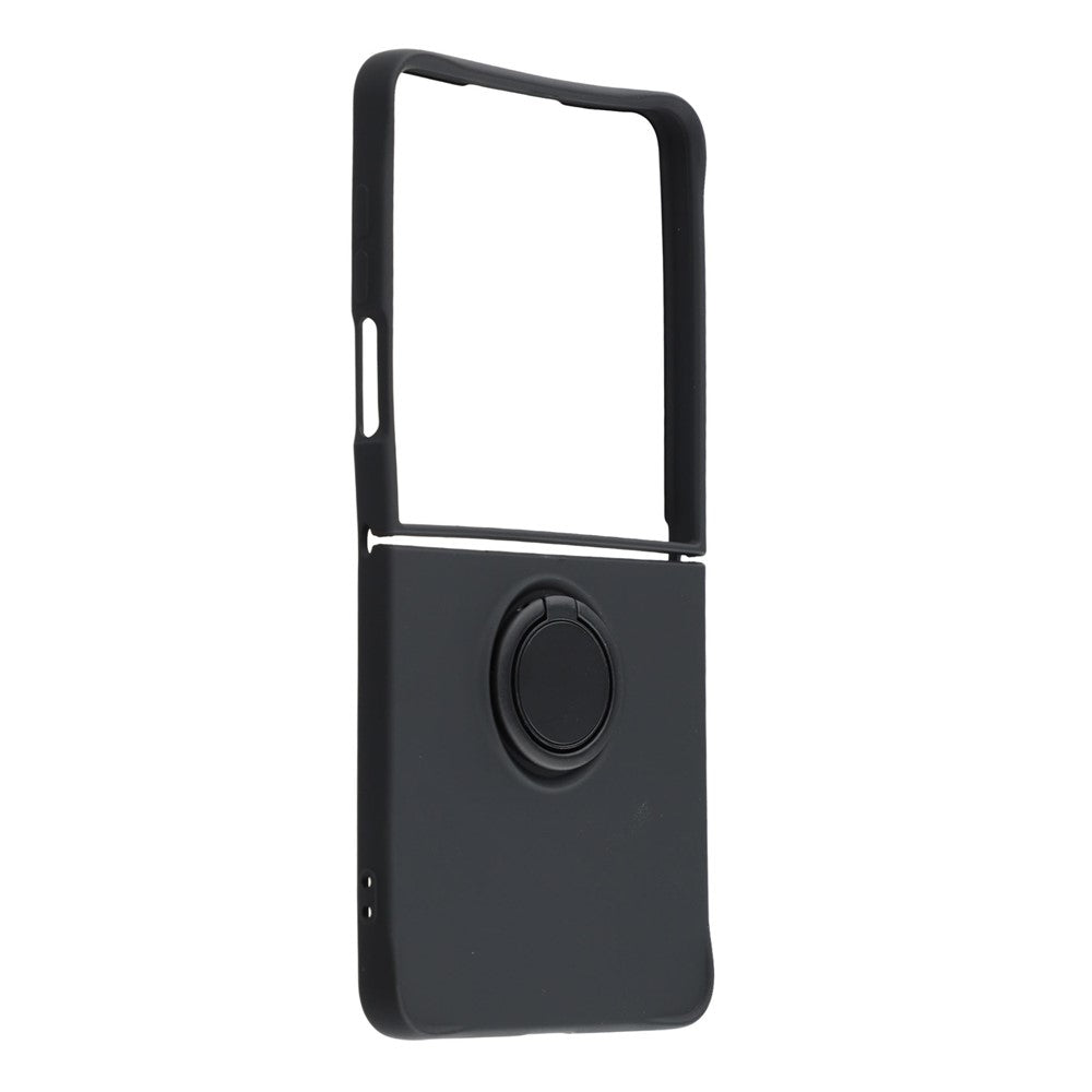 For Samsung Galaxy Z Flip7 5G Silicone Case with Strap Ring Kickstand Phone Cover - Black