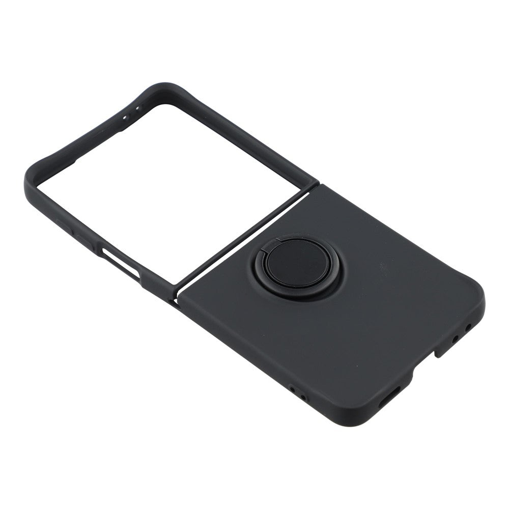 For Samsung Galaxy Z Flip7 5G Silicone Case with Strap Ring Kickstand Phone Cover - Black