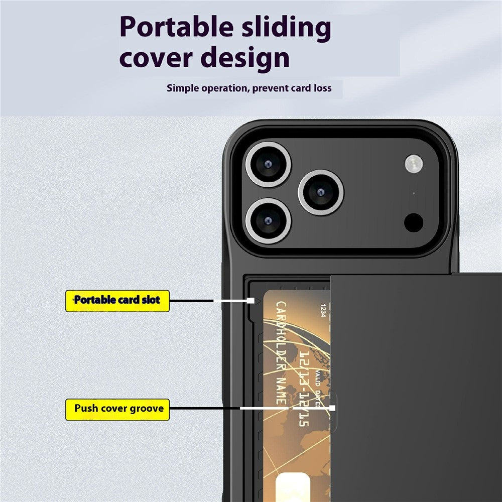For iPhone 17 Pro Max Case with Sliding Card Holder PC + TPU Phone Back Cover - Grey