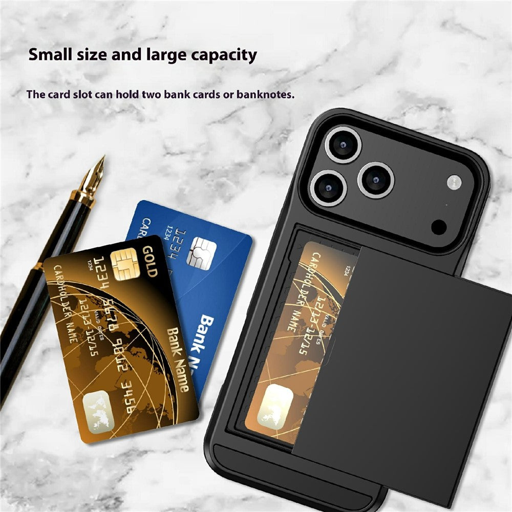 For iPhone 17 Pro Max Case with Sliding Card Holder PC + TPU Phone Back Cover - Grey