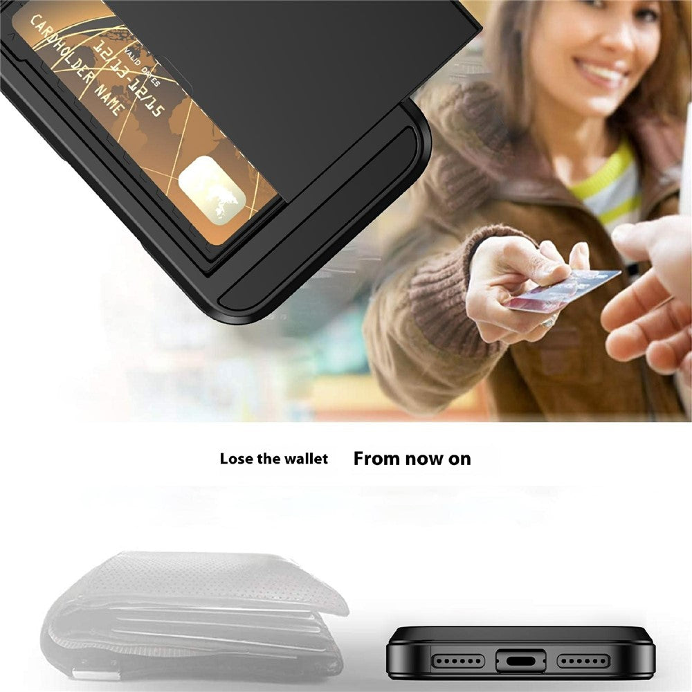 For iPhone 17 Pro Max Case with Sliding Card Holder PC + TPU Phone Back Cover - Grey
