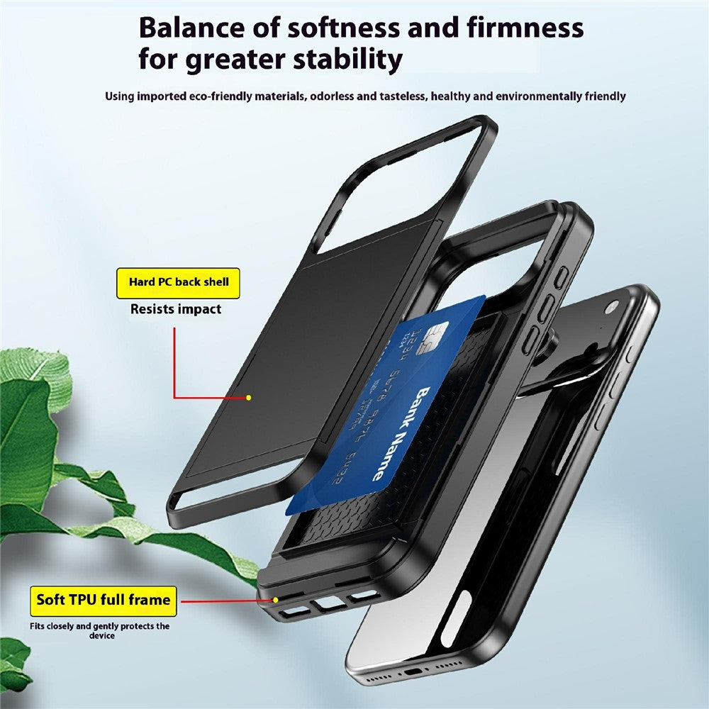 For iPhone 17 Pro Max Case with Sliding Card Holder PC + TPU Phone Back Cover - Navy Blue