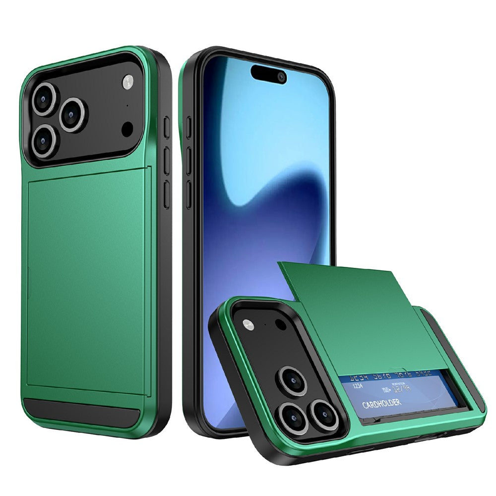 For iPhone 17 Pro Max Case with Sliding Card Holder PC + TPU Phone Back Cover - Mint Green