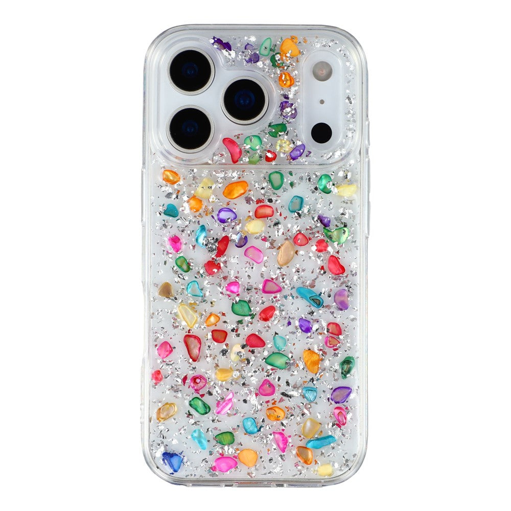 JAUCASE For iPhone 17 Pro Max Case Natural Colorful Stone Epoxy TPU PC Phone Back Cover - White