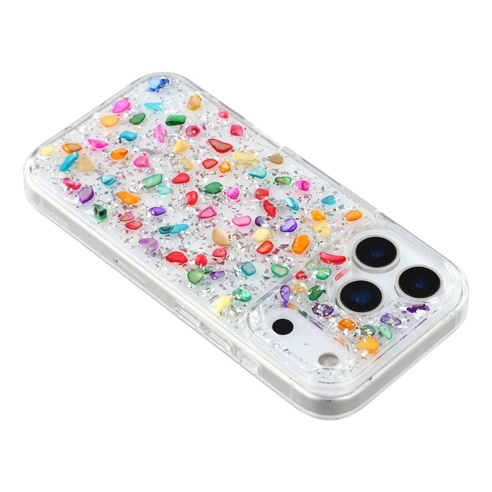 JAUCASE For iPhone 17 Pro Max Case Natural Colorful Stone Epoxy TPU PC Phone Back Cover - White