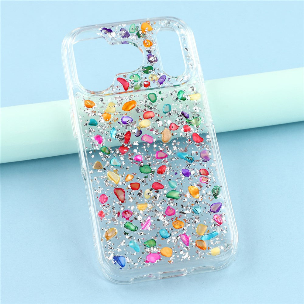 JAUCASE For iPhone 17 Pro Max Case Natural Colorful Stone Epoxy TPU PC Phone Back Cover - White