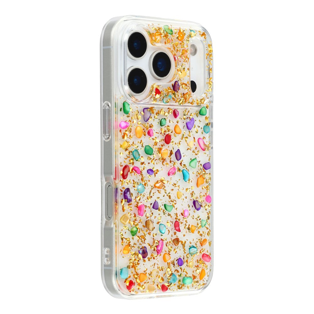 JAUCASE For iPhone 17 Pro Max Case Natural Colorful Stone Epoxy TPU PC Phone Back Cover - Gold