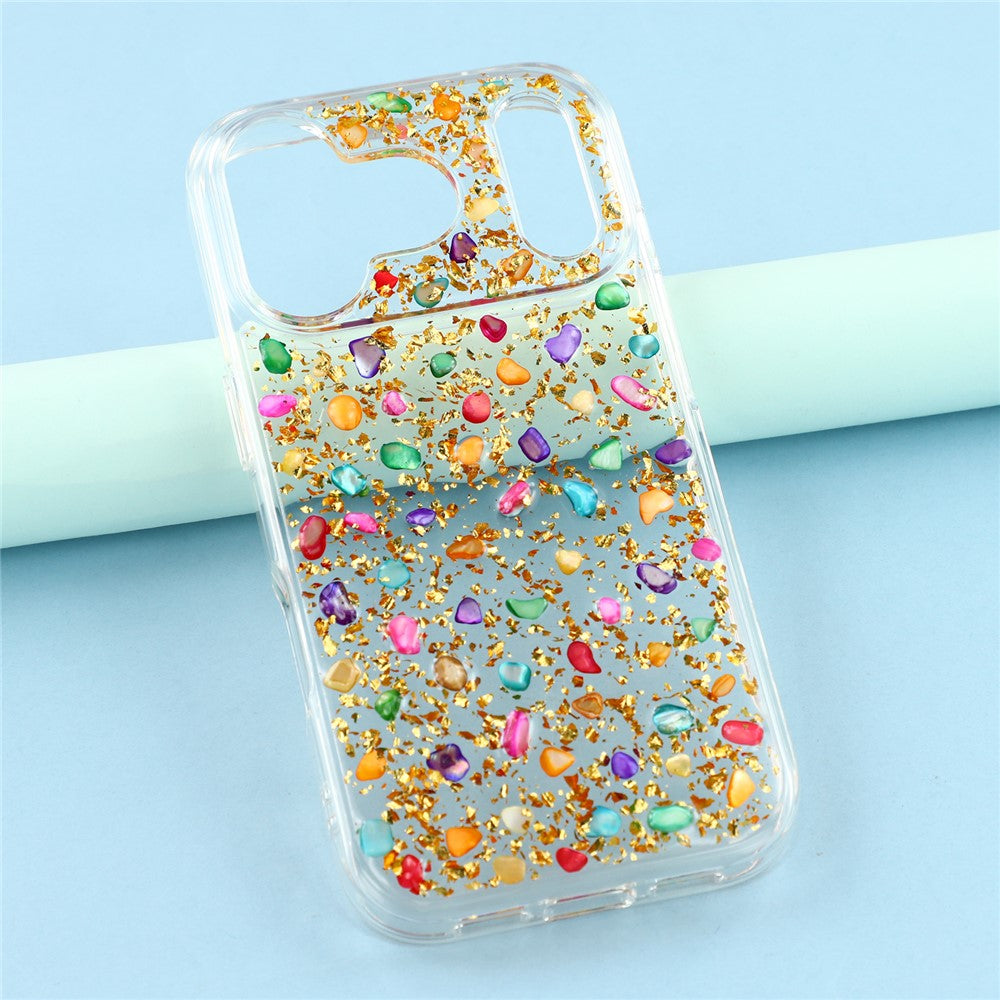 JAUCASE For iPhone 17 Pro Max Case Natural Colorful Stone Epoxy TPU PC Phone Back Cover - Gold