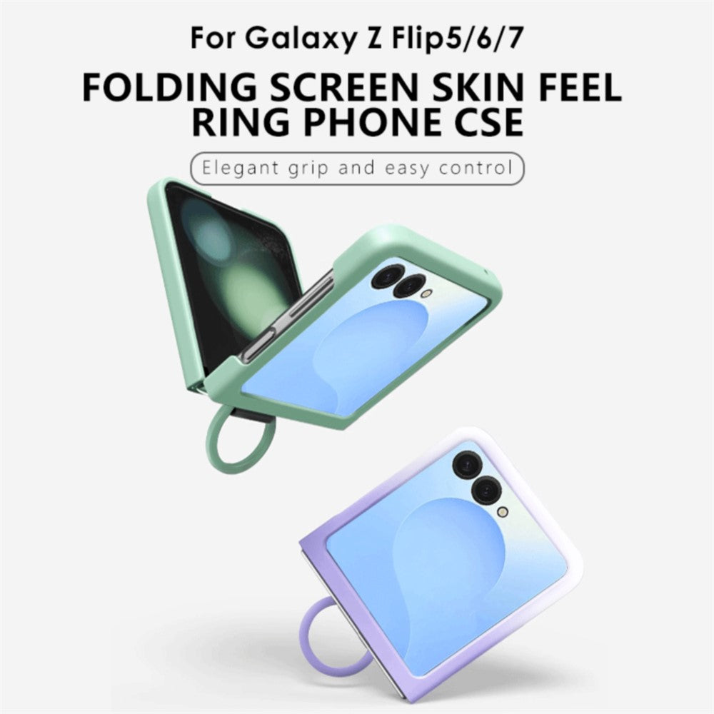 For Samsung Galaxy Z Flip7 5G Case Skin-touch PC + TPU Phone Cover with Ring Holder - Navy Blue