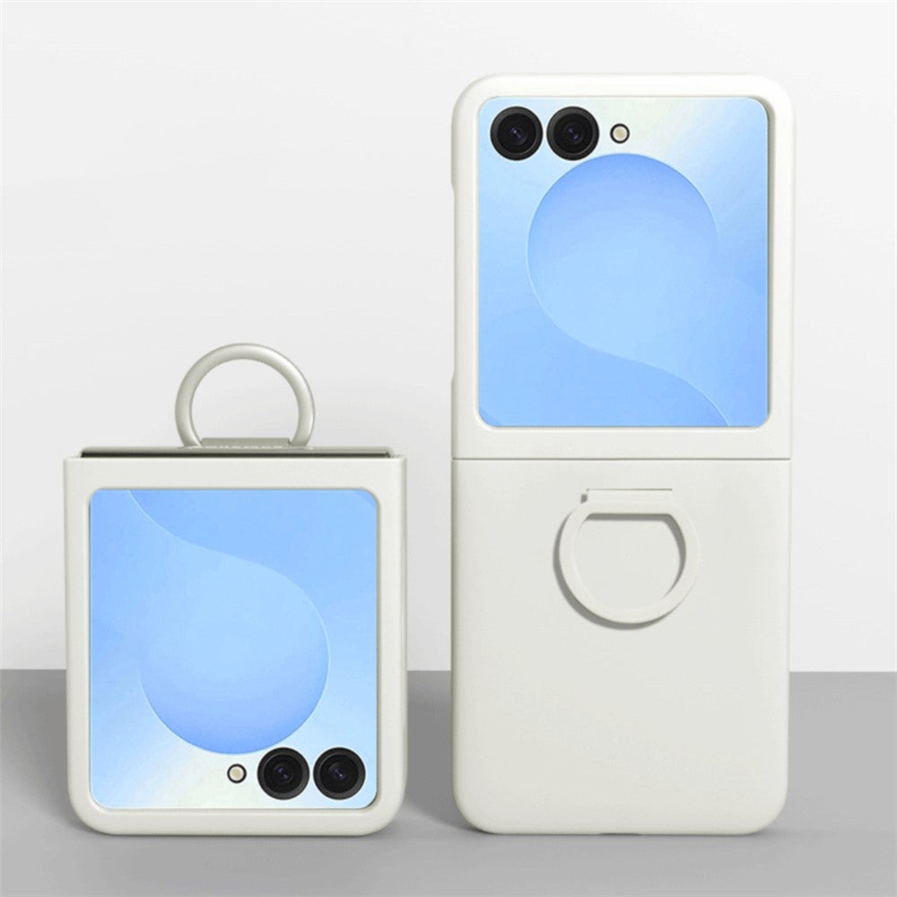 For Samsung Galaxy Z Flip7 5G Case Skin-touch PC + TPU Phone Cover with Ring Holder - Antique White