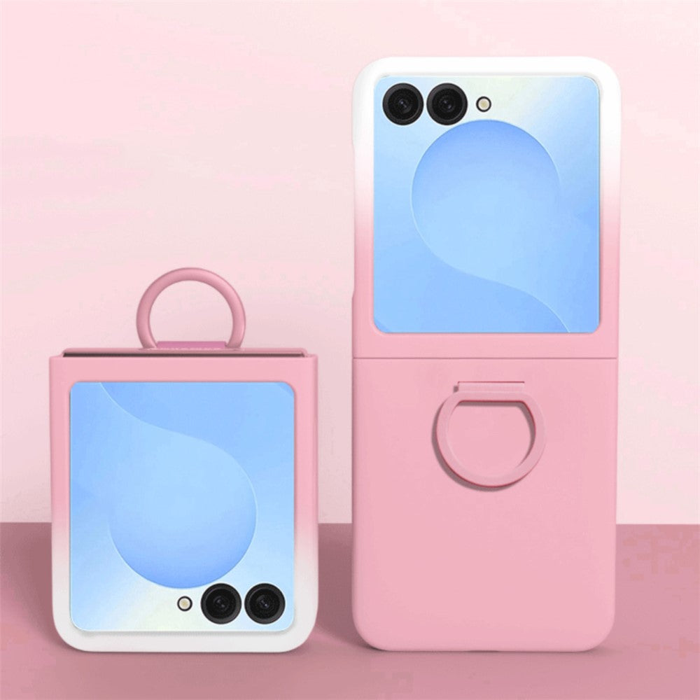 For Samsung Galaxy Z Flip7 5G Case Skin-touch PC + TPU Phone Cover with Ring Holder - Gradient Pink