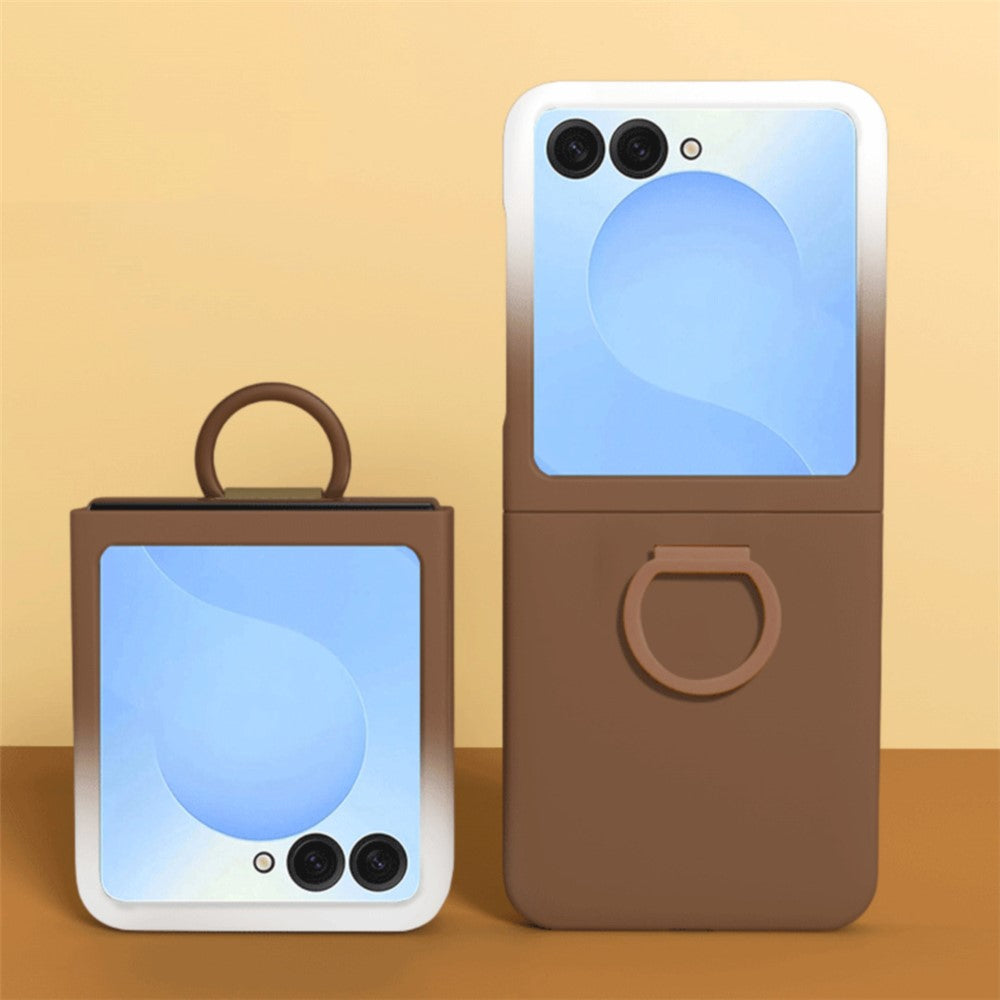 For Samsung Galaxy Z Flip7 5G Case Skin-touch PC + TPU Phone Cover with Ring Holder - Gradient Brown